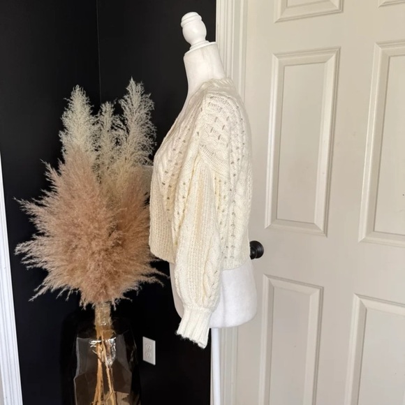 For Love & Lemons Mollie Cropped Cardigan Sweater Cream size Medium - Picture 7 of 12